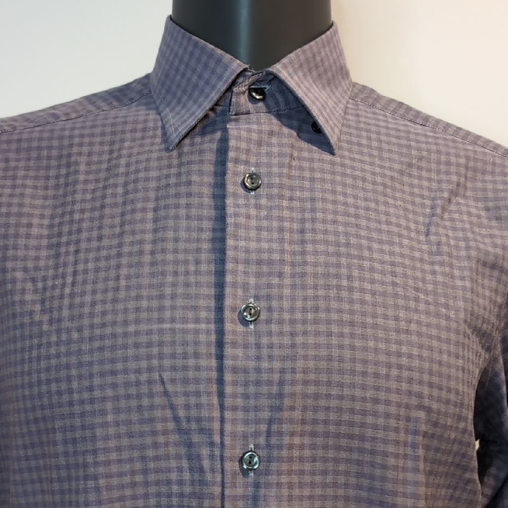 Eton Purple Checkered Button Front Dress Shirt Contemporary Fit Large